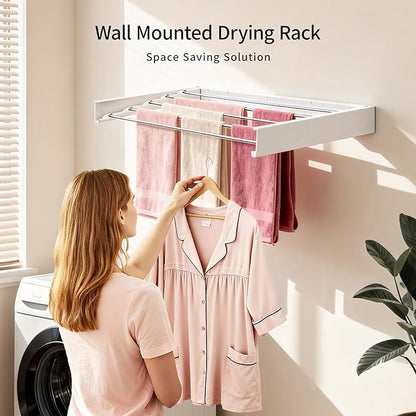 Wall Mounted Drying Rack 31.5'', Foldable Wall Clothes Drying Rack, Space Saving Laundry Drying Rack, Heavy Duty Clothes Drying Rack 5 Rods, Collapsible Clothing Rack for Bathroom Balcony