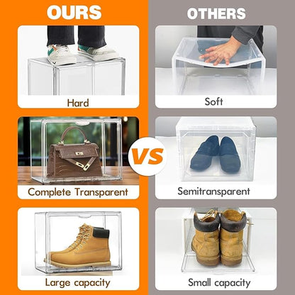 DAYOOH 5 Pack X-Large Acrylic Shoe Box Size 14, Clear Sneaker Shoe Display Case Transparent Stackable Storage Box Purse Handbag Organizer, Figure Collectibles Showcase, Fit Underbed, Closet, Bathroom