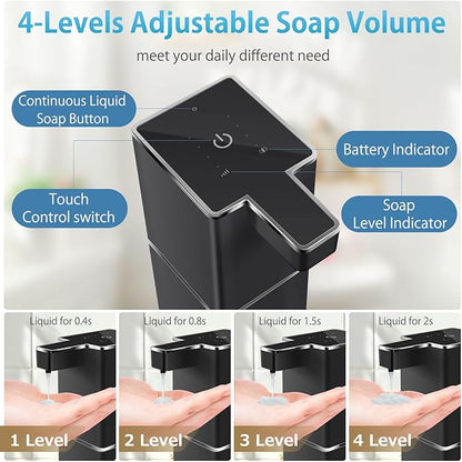 JEMISUN Automatic Liquid Soap Dispenser Touchless Soap Dispenser 380ml/12.8oz Rechargeable, Wall Mounted,4 Levels Adjustable Auto Soap Pump for Bathroom Kitchen Dish Soap