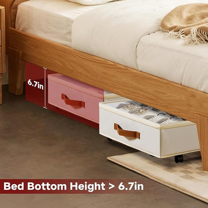 KitHero Under Bed Storage with Wheels Set of 2, Underbed Storage Container with Clear Lid Cover, 6.7 Inches Height Rolling Under Bed Drawer Storage Basket Bin Shoe Organizer for Cloth Sheet Sweater