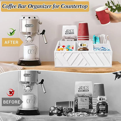 ugiftt Coffee Station Organizer for Counter, Wood Pods Holder Storage Basket, Tea Condiment Storage Organizer, Rustic Coffee Bar Decor for Accessories Organizer