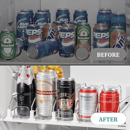 Lemecima Drink Organizer for Fridge, Soda Can Organizer Dispenser for Refrigerator with Automatic Pusher Glided, Width Adjustable Clear Dividers Can Holder for 6-20oz Beverage, 15''D x15.4''W, 5 Rows