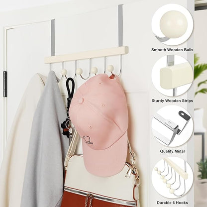 TOPIA HANGER Over The Door Hooks for Hanging, Towel Hooks Towel Racks for Bathroom, Coat Hooks Coat Rack Over The Door Organizer Hanging, Wooden Door Hangers for Coat Towel Hat Purse CT72W - 2 Pack