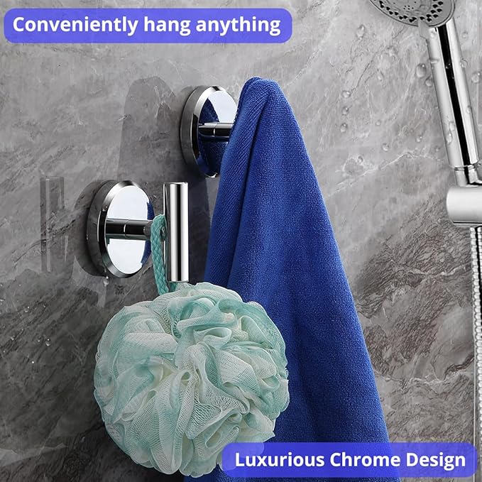HOME SO Suction Cup Hooks T Shape (2 or 4 Pack) (Chrome, 2, Count)