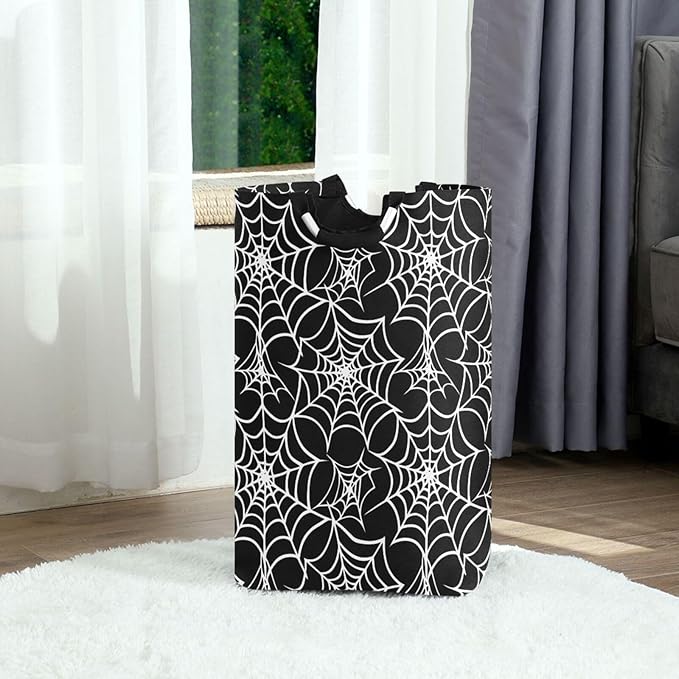 Laundry Hamper Basket Halloween Web Black Storage Basket Collapsible Clothes Hamper with Handle Decorative Organizer Bins Basket for Laundry Room Bedroom Clothes College