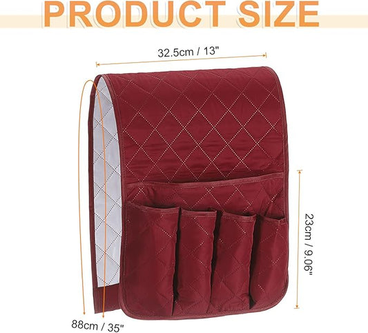 uxcell 1 Pcs Recliner Armchair Caddy, Couch Armrest Organizer with 5 Pockets for Bedside Sofa Remote Control Holder Magazine Phone Book Glasses (Wine Red, 35"x13")