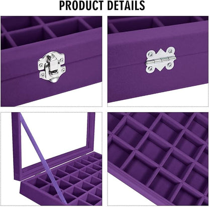 Velvet Jewelry Tray 48 Compartments Jewelry Display Organizer with Transparent Cover Rings, Earrings, Necklaces, Pendants Storage Box for Girls, Wives, Mothers, Women