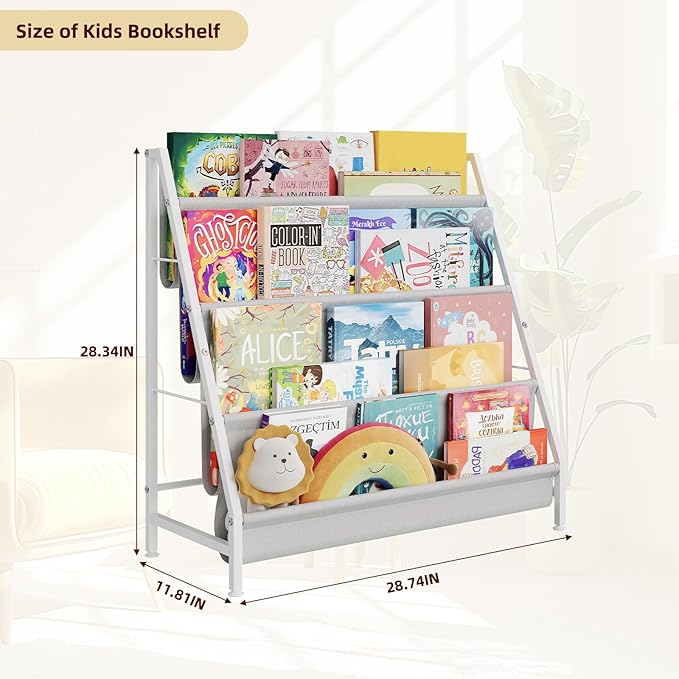 4-Tier Kids Bookshelf, Book Shelf for Kids Rooms,Book Rack for Kid with Four Deep Pockets,Nursery Bookshelves for Kid' Playroom, Toddler Bookshelf as a Children's Gift