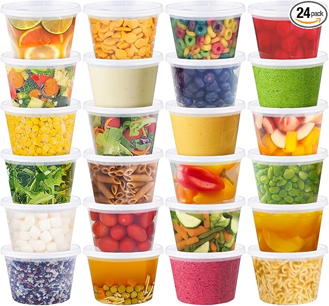 Slomg 24 Pack 16oz Plastic Deli Containers with Lids, Disposable Food Storage Containers for Soup Meal Prep Leftover, To Go Takeout Quart Bowls for Restaurant Kitchen Microwave Dishwasher Freezer Safe