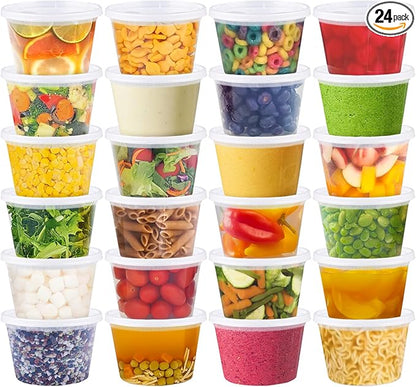 Slomg 24 Pack 16oz Plastic Deli Containers with Lids, Disposable Food Storage Containers for Soup Meal Prep Leftover, To Go Takeout Quart Bowls for Restaurant Kitchen Microwave Dishwasher Freezer Safe