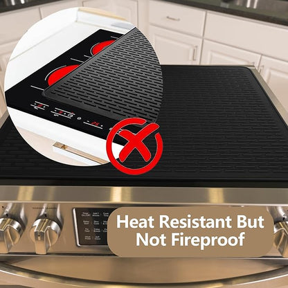Golener Silicone Large Dish Drying Mat - 28" x 20" Stove Top Protector for Electric Stove, Food Grade, Foldable, Easy Clean, Heat-Resistant Mat for Glass Cooktop, Black