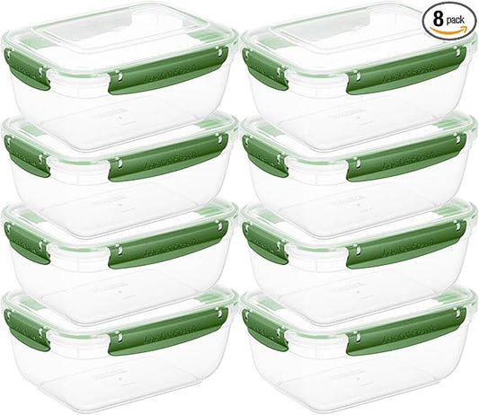 Superio Plastic Food Storage Containers with Airtight Lids, 8 Pack- 80 Oz, BPA Free, Leakproof, Stackable, Microwave, Dishwasher, Freezer Safe, Green
