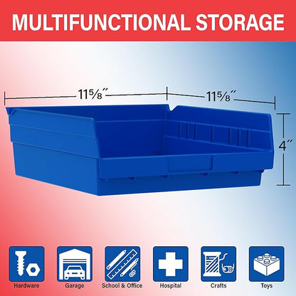 Akro-Mils 30170 Plastic Shelf Bins, Heavy Duty Storage Bins for Garage, Closet, and Drawer Organization, 12-Inch x 11-Inch x 4-Inch, Red, 12-Pack