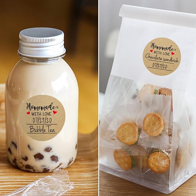 2 Inch Homemade with Love Sticker with Lines for Writing (500 Labels per roll) Brown Kraft Stickers for Canning Labels Jar, Store Owners, Crafts, Organizing, Gift, Price Tags, Envelop Seal