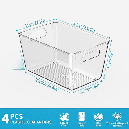 Fridge Organiser Set, Transparent Storage Box Organisers, Stackable, Organiser Boxes for Fridge, Cupboard, Pantry, Snacks, Cans, Kitchen - BPA-Free, 29 x 20 x 15.5 cm