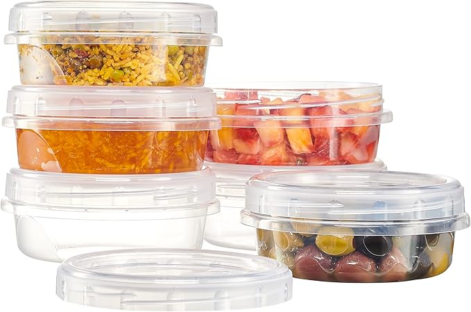 PLASTICPRO 12 Pack Twist Cap Food Storage Containers with Clear Screw on Lid- 8 oz Reusable Meal Prep Containers - Freezer and Microwave Safe Clear Plastic Food Storage
