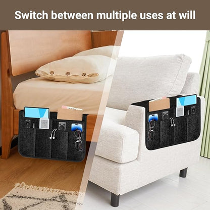 Meeall Armchair Caddy & Remote Control Holder for Couch & Recliner | Non-Slip Armrest Organizer with 6 Pockets for TV Remote, Phone, Tablet, Magazine & More, 19 x 35 Inches, Black