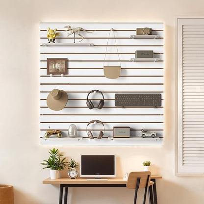 VEVOR Slat Wall Paneling, 4 x 4 ft, MDF Garage Slatwall with Modular Design, White Slat Wall Easy-to-Install Adjustable Slatwall Panel with Coupling Structure & DIY Cutting, Fits for Storage & Display