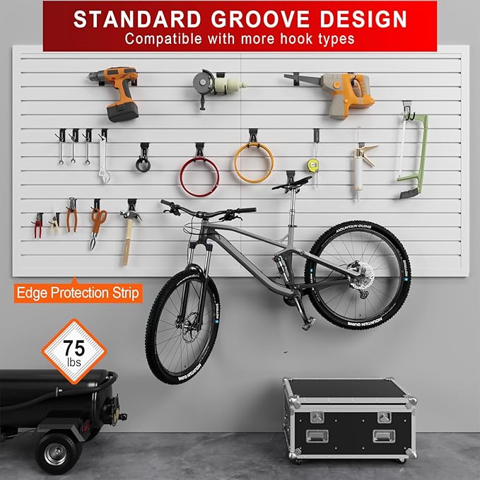 4'H x 8'W Slatwall Panel Garage Wall Organizer, Heavy Duty Slat Wall Paneling Sheets, Interlocking PVC Panels, Garage Slatwall for Tool Organization Mounted Storage Systems