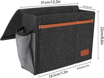 WantuSee Bedside Caddy, Bed Storage Organizer for Remote Controller, Books, Magzine, Laptop Holder, 12.4'' x 8.6'' inch Bedside Hanging Felt Storage Bag for Dorm Bed with 5 Pockets, Dark Gray
