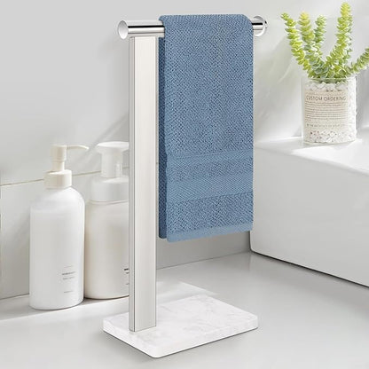 Stainless Steel L-Shaped Hand Towel Holder, SUS304 Bathroom Towel Rack with Thickened Base for Countertop Vanity (Chrome, Square Base)