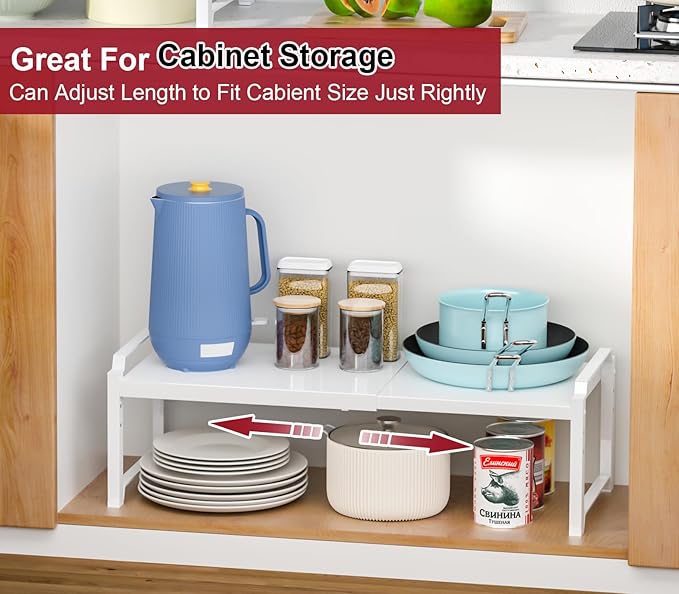 100 LBS Heavy Duty Kitchen Storage Shelf, 12 Inch Widened Cabinet Shelf Organizer For Dishes Spice Cups Small Appliances, Stackable Expandable Storage Shelves For Kitchen Cabinet Cupboard Pantry