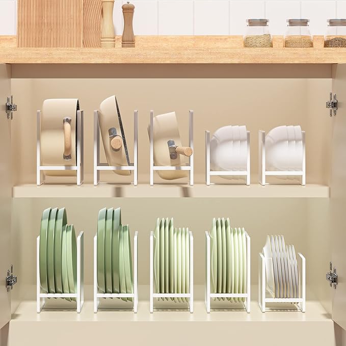 Hikinlichi 2 Large 1 Small Plate Organizers Holders Upright Cabinet Dish Drying Racks Metal Plate Dish Organizers Racks Stands for Countertop and Cupboard White