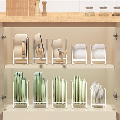 Hikinlichi 2 Large 1 Small Plate Organizers Holders Upright Cabinet Dish Drying Racks Metal Plate Dish Organizers Racks Stands for Countertop and Cupboard White
