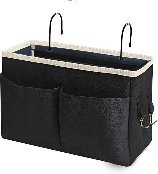 Someteth Bedside Caddy Bedside Hanging Storage Basket Multi-Function Organizer Caddy for Bunk and Hospital Beds Dorm Rooms Bed Rails, Can be Placed Glasses Books Mobile Phones（Black）