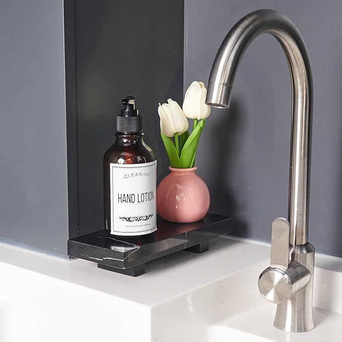 YCROJBK Natural Marble Tray Pedestal Stand, Modern Marble Riser, Soap Dispenser Holder for Bathroom, Kitchen, Home Decor (Marquina Black)