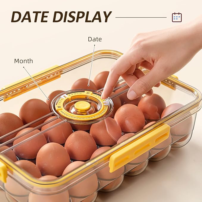 CottonColors Egg Holder for Fridge 18 Container for Refrigerator Plastic Organizer for Refrigerator Stackable Storage With Lids for Timer(2 pack)