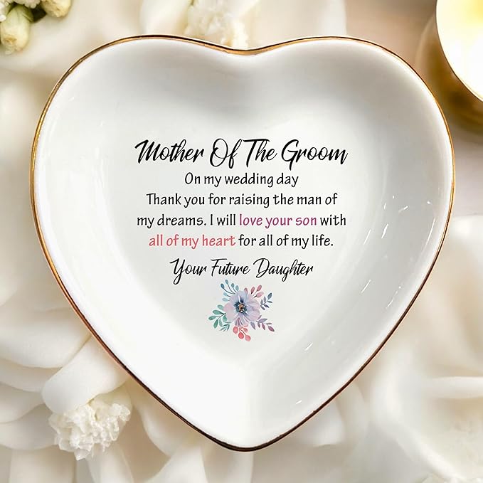 Ring Dish Gifts for Mother of the Groom from Bride-I Will Love Your Son With All Of My Heart-Wedding Gift for Mother of the Groom-Bridal Shower Gift-Ceramic Jewelry Holder Ring Dish Trinket Box Tray