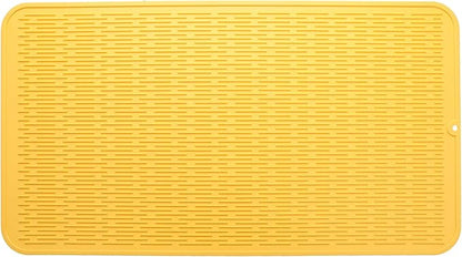 Silicone Dish Drying Mat for Multiple Usage,Easy clean,Eco-friendly,Heat-resistant Silicone Mat for Kitchen Counter or Sink,Refrigerator or Drawer Liner Yellow 4XL 32 inches x 18 inches