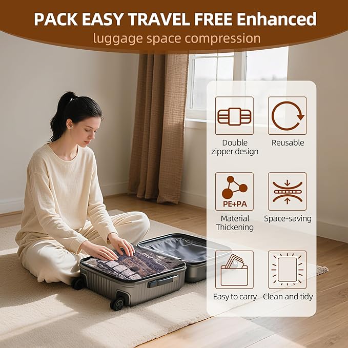 VACKFOX 18 Pack Travel Vacuum Bags for Clothing,Compression Seal Packing Cubes for Luggage Suitcase Backpack,Carry-on Size Space Saver Storage Bags 80% Space Saver for travel,outdoor and home use.