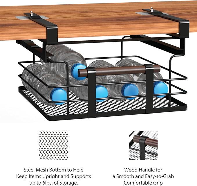 Home Zone Living 2-Pack Under Shelf Pull-Out Drawer Kitchen Cabinet Organizer with Steel Mesh Basket and Wooden Handle, 11 Inch Legnth