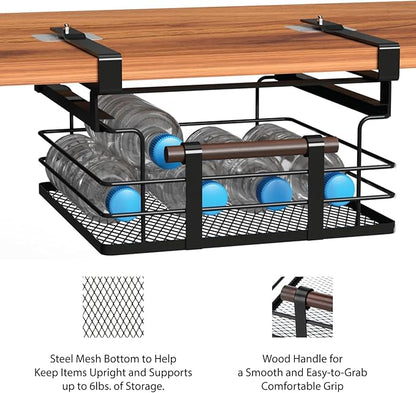 Home Zone Living 2-Pack Under Shelf Pull-Out Drawer Kitchen Cabinet Organizer with Steel Mesh Basket and Wooden Handle, 11 Inch Legnth
