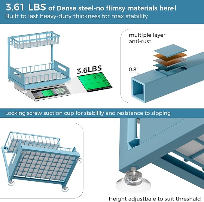 Under Sink Organizer Storage 2-Tier Premium Metal Pull-Out Racks, Height Adjustable, Heavy Dut and Easy Installation for Kitchen & Bathroom Organizers 1 Pack Teal