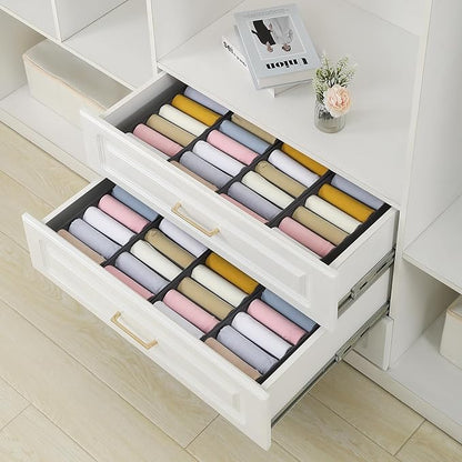 Qozary 3 Pack Sock Underwear Drawer Organizer Dividers, Non-Woven Fabric Collapsible Cabinet Closet Storage Boxes for Clothes, Socks, Lingerie, Underwear, Tie, Belt, Baby, Bedroom (Gray, 6 Cells)
