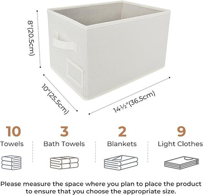 GRANNY SAYS Closet Organizer Bins with Label Holder, Fabric Storage Baskets, Foldable Storage Bins for Living Room, Decorative Storage Containers Organizing, Pearl White, 3-Pack