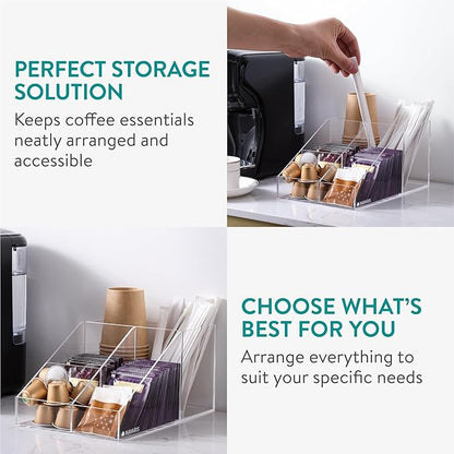 Navaris 4 Compartment Coffee Organiser - Sugar, Creamer, Tea Supplies - Office & Kitchen Countertop Organisation
