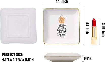 Be a Pineapple Stand Tall Wear a Crown – Ceramic Jewelry Holder Box Ring Dish Trinket Tray – Tropical Inspirational Gifts For Women Teen - Birthday Christmas Gifts for Women,Best Friends,Bestie