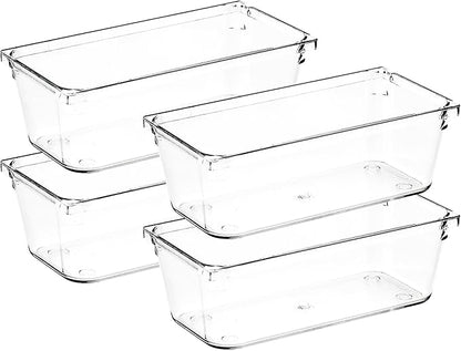 Ravinte Decor 4 Pack Drawer Organizer - 3" X 6" Clear Acrylic Storage Bins with Non-Slip Pads, Versatile Desk Tray for Makeup, Jewelry, Kitchen, Bathroom, and Office Organization