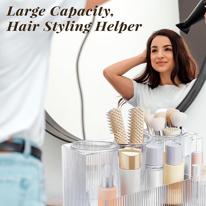 Hair Tool Organizer, Clear Acrylic Hair Dryer and Styling Organizer, Bathroom Countertop Blow Dryer Holder, Vanity Caddy Storage Stand for Accessories, Makeup, Toiletries