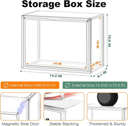 6 Pack Clear Shoe Boxes Sneaker Storage Organizer Box for Closet Stackable Handbag Organizer Acrylic Display Shoes Case with Lid Storage Box for Boots,Book,Collectibles,Figures,Shoes,Cosmetic,Size 14