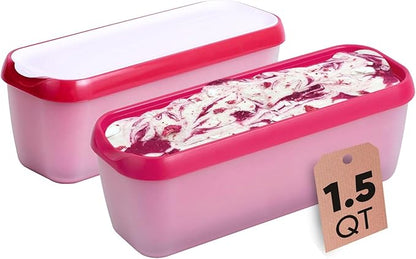 Starpack 'Inside Scoop' Ice-Cream Storage Container for Freezer (2 Pcs) - 1.5 Quart Ice Cream Containers for Homemade Ice Creams - Reusable Dessert Containers with Lids - Leak-Free Lids (Silicone)
