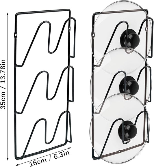 KoMvzyl 2 Pack Pot Lid Organizer, 6-Tier Pots & Pans Lid Holder Organizer for Cabinet or Wall/Door Kitchen Storage, No-Drill Adhesive Mount, Space-Saving Solution