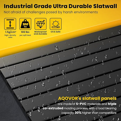 SlatWall Paneling 4x8 FT, PVC Slat Wall Panels with 16 Hooks Heavy-Duty Garage Organization System, Slatwall Pegboard Suitable for Home、Garage、Shop Wall Display & Organization (Black)