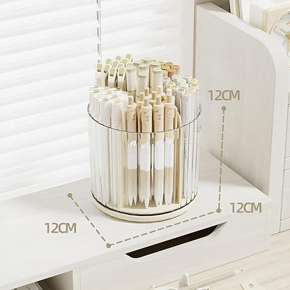 Rotation Pen Holder for Desk Cute Pencil Cup Pot Desktop Organizer and Accessories for Girls Kids Makeup Brush Holder (Beige)