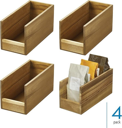 iDesign Acacia Wood Open-Front Pantry Bin for Kitchen Organization - Set of 4 - Natural