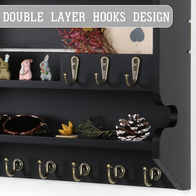 Key Holder for Wall, Mail Organizer Wall Mounted, Black